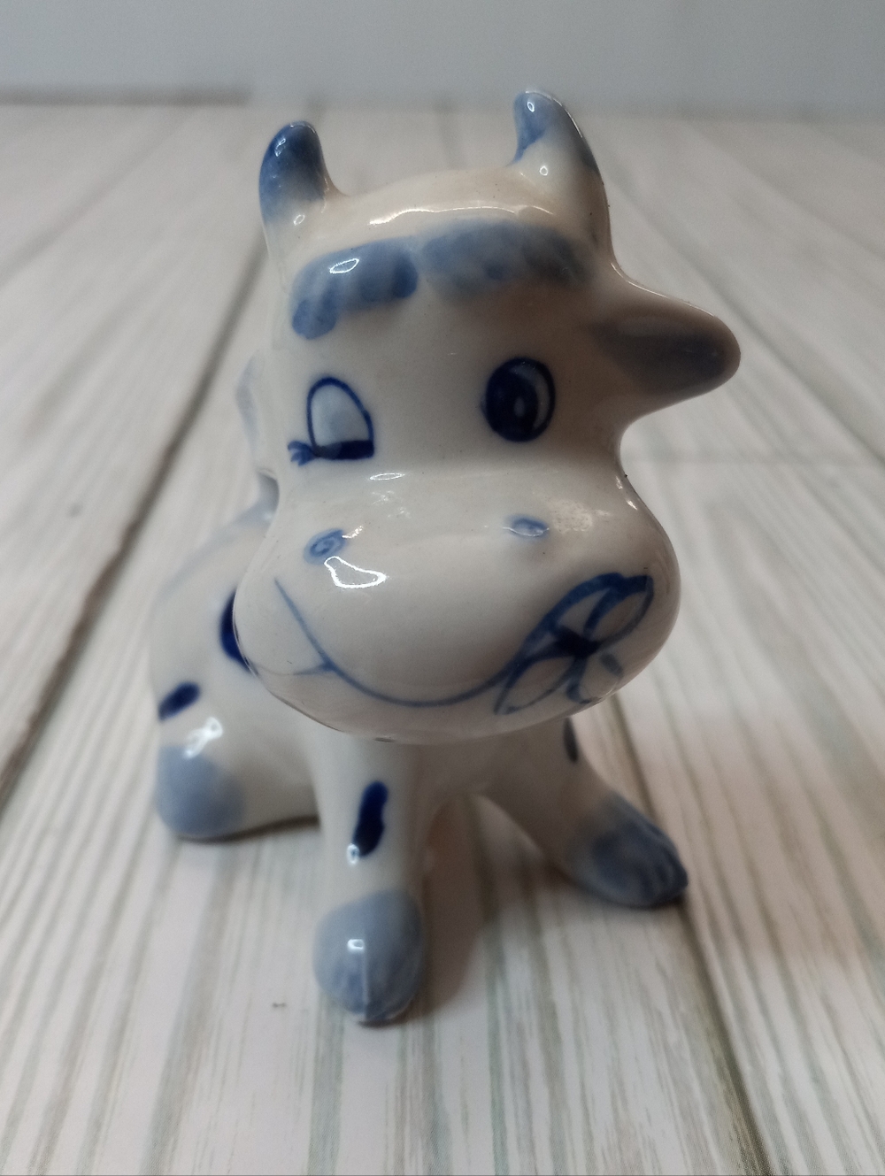 Vintage Enesco Delft Blue Mini Porcelain Farmhouse Cow
